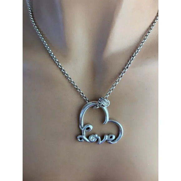 Brighton Silver Colored Tone Love Heart Chain Necklace with Crystals - Picture 2 of 5